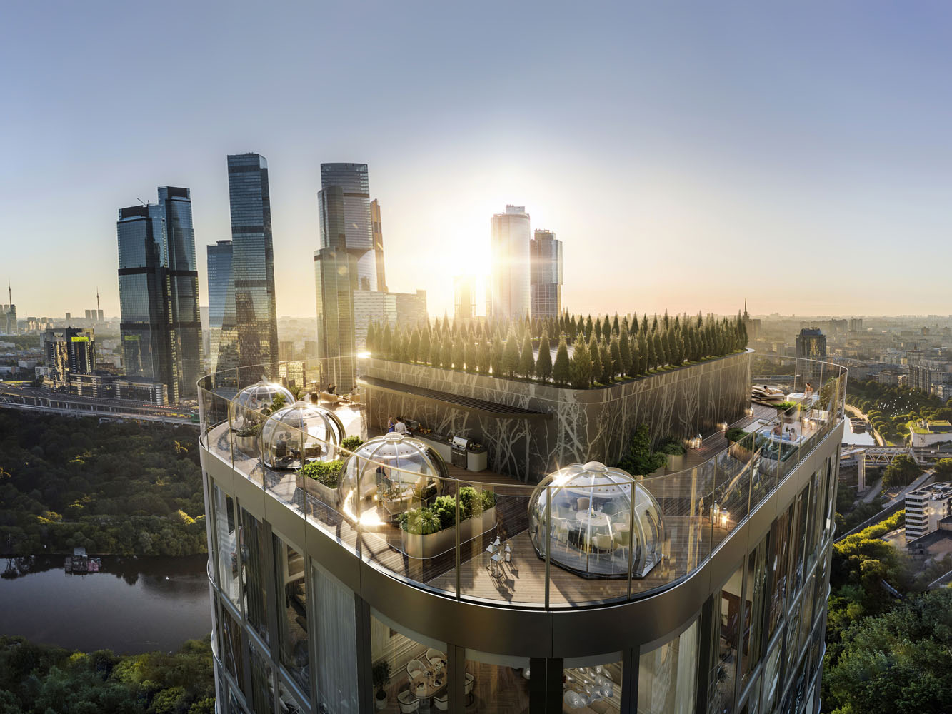 Первый в России пляж на крыше жилого небоскреба по проекту Wowhouse и Аеон Девелопмент появится в Москве