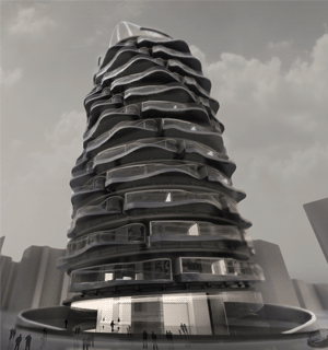 "Turn to the Future" - концепт небоскреба со скользящими по трехмерной спирали этажами